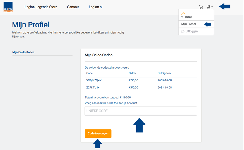 Legian uitleg saldo codes